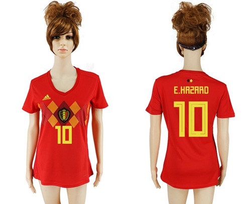 Women's Belgium #10 E.Hazard Red Home Soccer Country Jersey - Click Image to Close